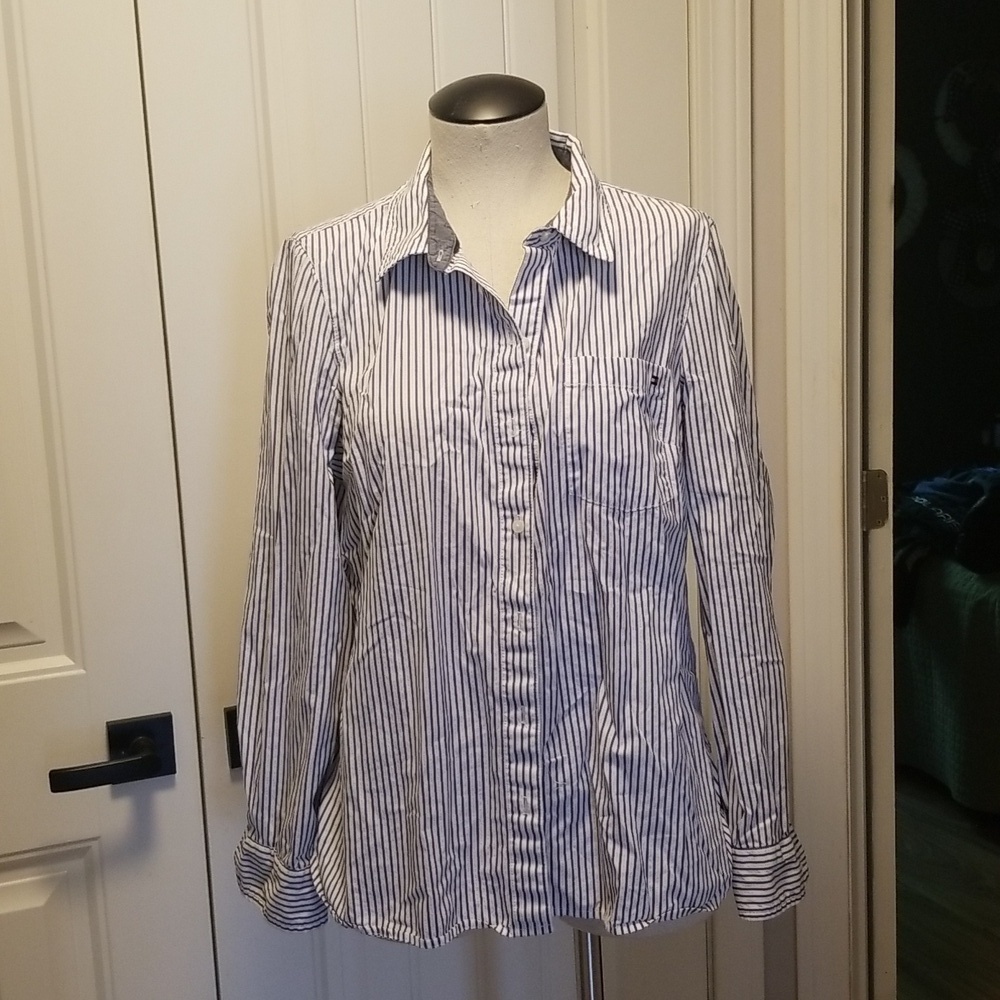 Tommy Hilfiger Cotton Button Down Business Casual Office Staple Size Large Women